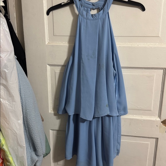 Elegant Light Blue Halter Romper with open back - Picture 1 of 2